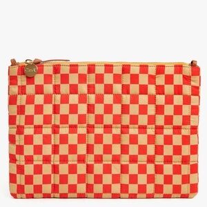 CLARE V. FLAT CLUTCH WITH TABS - POPPY/KHAKI QUILTED
CHECKER - NWT